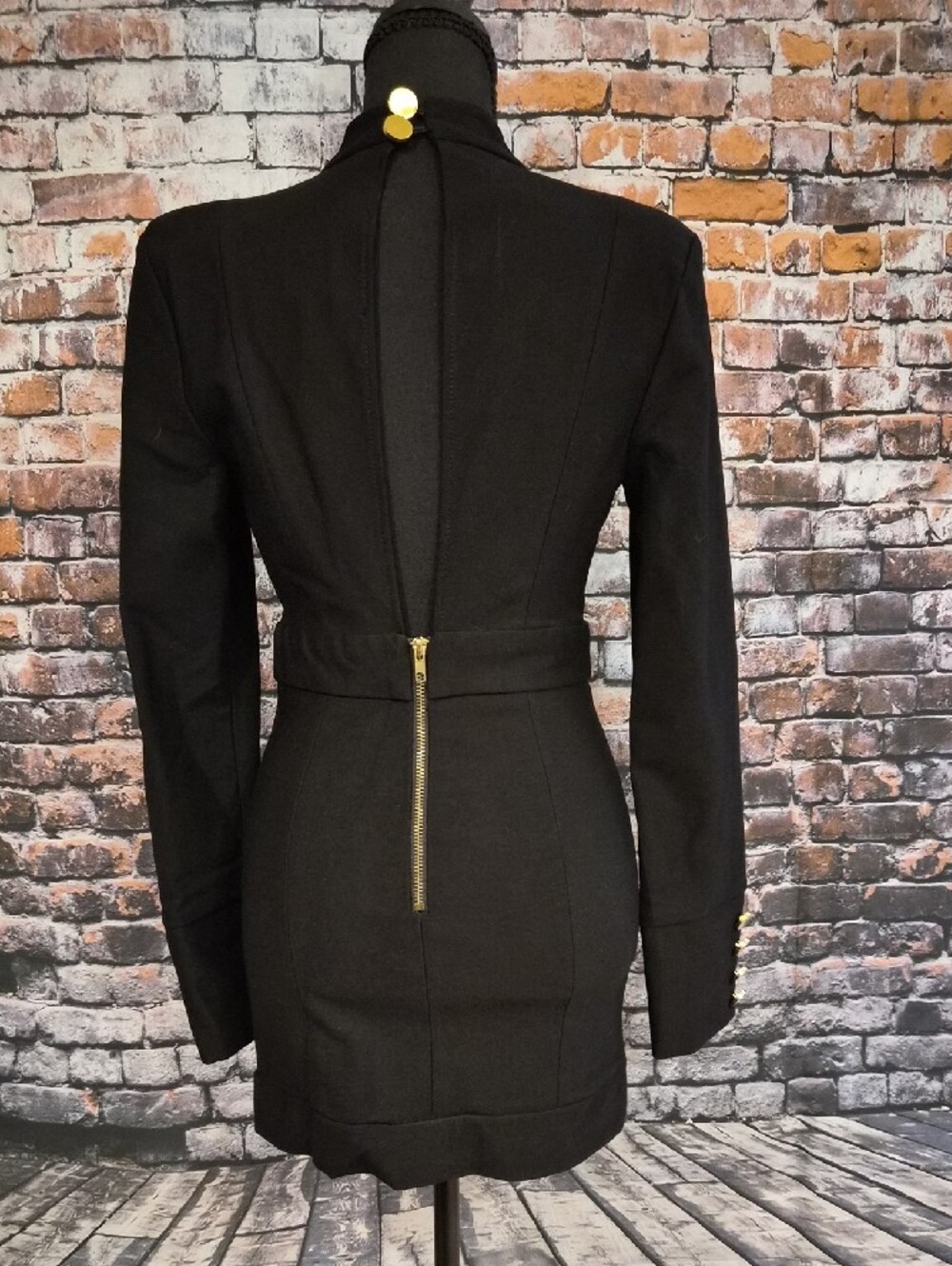 AKIRA Black Long-Sleeve Mini Dress with Gold Button Accents - Picture 7 of 10
